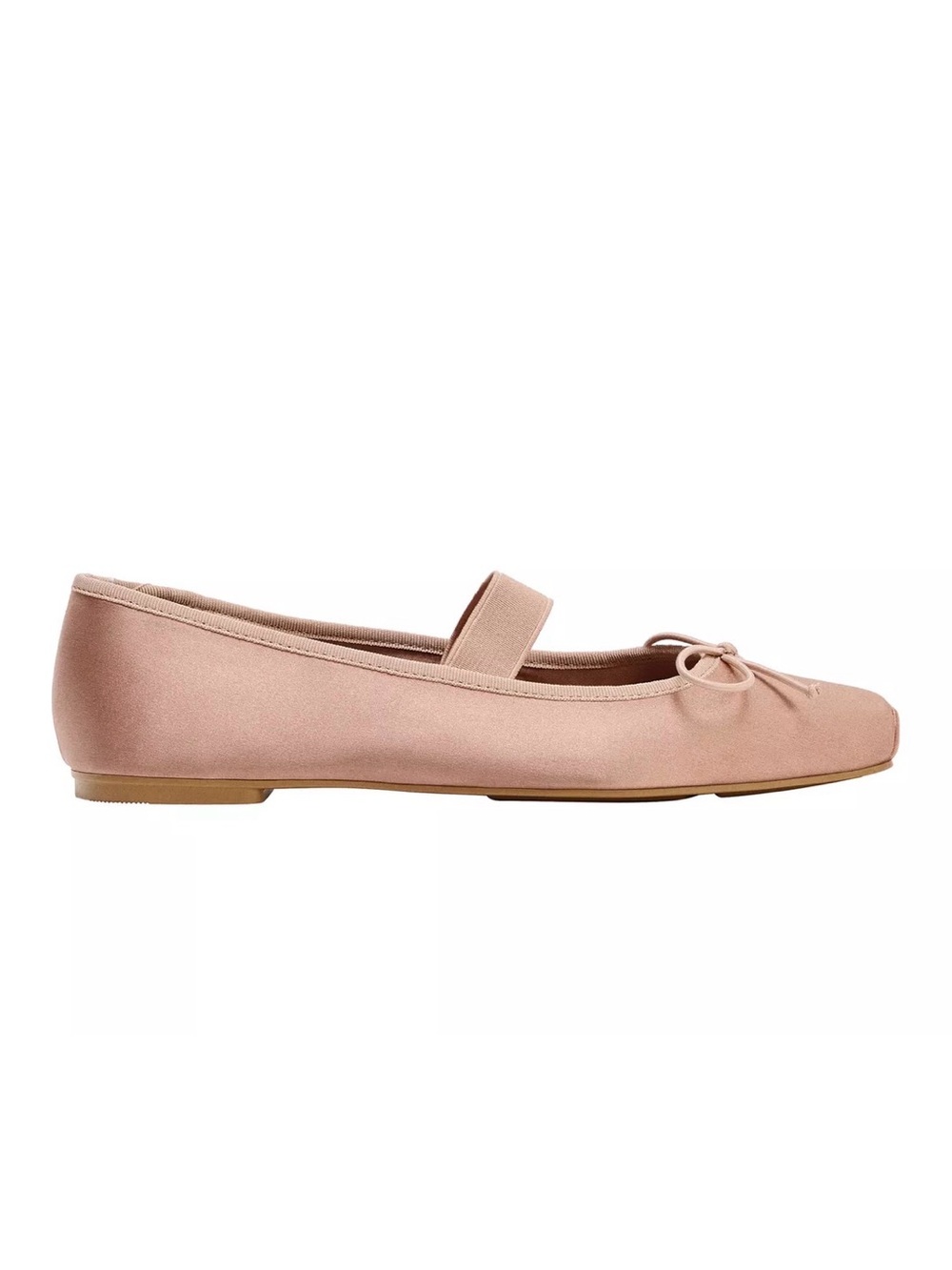 NWT - ZARA Satin Ballet Flat with Bow and Strap - Dusty Rose